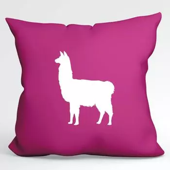 Подушка Huuraa Силуэт ламы Декоративный чехол для подушки без наполнителя Размер 40 x 40 см Цвет фуксии с мотивом для всех любителей животных Идея подарка для друзей и семьи Hellweg Druckerei
