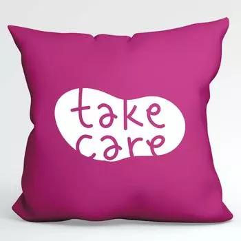 Подушка Huuraa Take Care Batch Декоративный чехол на подушку без наполнителя Размер 40 x 40 см Цвет фуксии со стильным мотивом Идея подарка для друзей и семьи Hellweg Druckerei
