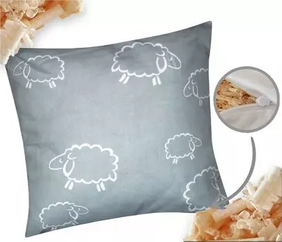 Подушка из кедра 40х40см - наполнитель сосна - овца в сером и белом цвете - ароматическая подушка с сосновыми хлопьями/сосновой стружкой, молния (сосна 99/7) Heubergshop