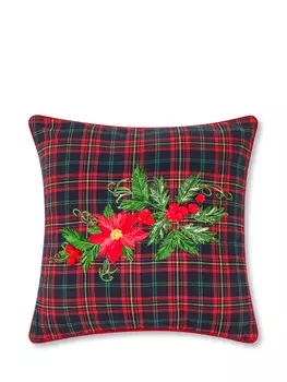 Подушка из ткани тартан с вышивкой 45х45см Coincasa, красный
