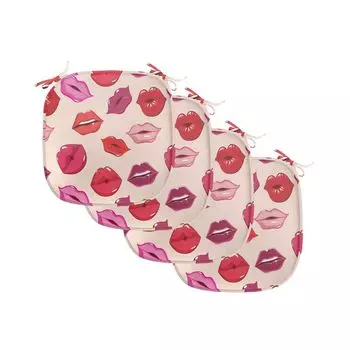 Подушка Kiss ABAKUHAUS для стульев в столовой, яркие цвета, гламур для губ, декоративная водонепроницаемая подушка с ремнями для кухонных сидений, 40 см x 40 см — упаковка из 4 шт., разноцветная