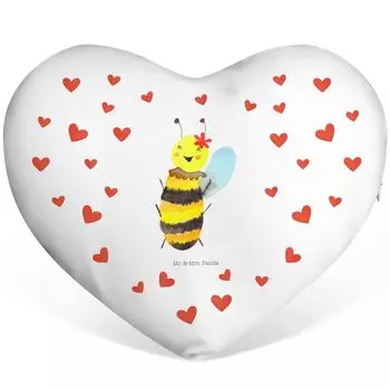Подушка «Мистер и миссис Панда» Bee Happy — белая — подарок, шмель, оса, форма сердца, декоративная подушка Mr. & Mrs. Panda