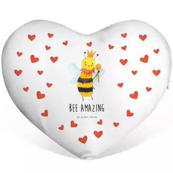 Подушка «Мистер и миссис Панда» в форме сердца Bee King — белый — подарок, декоративная подушка в форме сердца, оса, шмель Mr. & Mrs. Panda