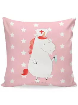 Подушка Mr & Mrs Panda 40x40 Einhorn Krankenschwester, цвет rot pastell