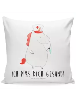 Подушка Mr & Mrs Panda 40x40 Einhorn Krankenschwester, белый