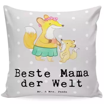 Подушка Mr. & Mrs. Panda 40x40 Fox Best Mom in the World - серая пастель - подарок, подарок на день рождения, идея подарка, подушка, чехол для подушки, декоративная подушка, для диванной подушки