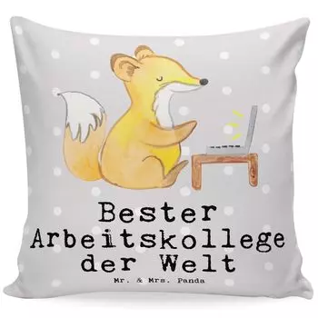 Подушка Mr. & Mrs. Panda 40x40 Fox Best Work Colleague в мире — серая пастель — подарок, диванная подушка, наволочка, офис, декоративная подушка, подушка, радость