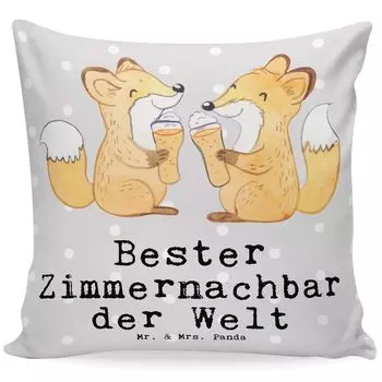 Подушка Mr. & Mrs. Panda 40x40 Fox Best Room Neighbour в мире — серая пастель — подарок, общежитие, декоративная подушка, студенческое общежитие, спасибо, спасибо, диванная подушка