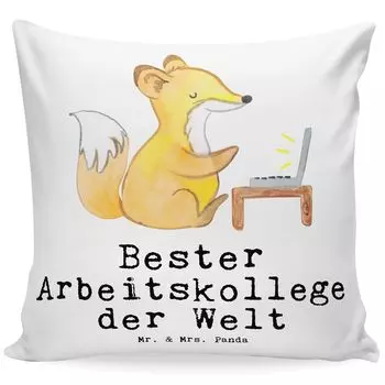 Подушка Mr. & Mrs. Panda 40x40 Fox Best Work Colleague в мире — белый — подарок, диванная подушка, подушка с мотивом, спасибо, идея подарка, день рождения, спасибо, подушка