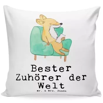 Подушка Mr. & Mrs. Panda 40x40 Fox Best Listener в мире — белая — подарок, дарение, подруга, диванная подушка, декоративная подушка, спасибо, подушка, помощь, подушка с мотивом