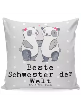 Подушка Mr & Mrs Panda 40x40 Panda Beste Schwester der Welt mit, пастельно-серый