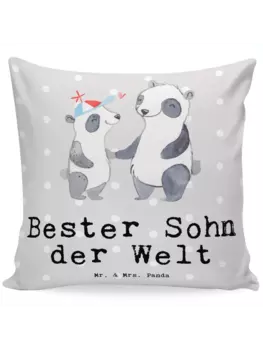 Подушка Mr & Mrs Panda 40x40 Panda Bester Sohn der Welt, пастельно-серый