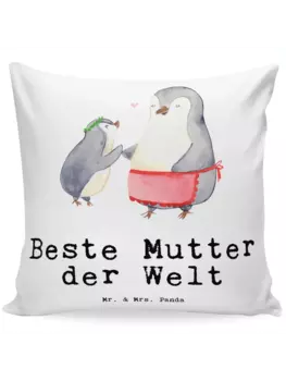 Подушка Mr & Mrs Panda 40x40 Pinguin Beste Mutter der Welt, белый