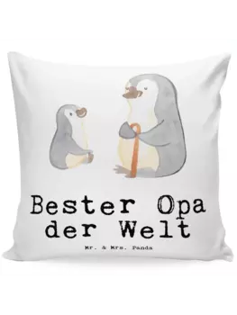 Подушка Mr & Mrs Panda 40x40 Pinguin Bester Opa der Welt, белый