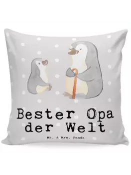 Подушка Mr & Mrs Panda 40x40 Pinguin Bester Opa der Welt, пастельно-серый