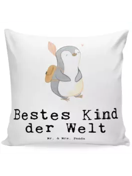 Подушка Mr & Mrs Panda 40x40 Pinguin Bestes Kind der Welt, белый