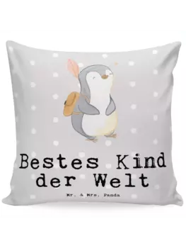 Подушка Mr & Mrs Panda 40x40 Pinguin Bestes Kind der Welt, пастельно-серый