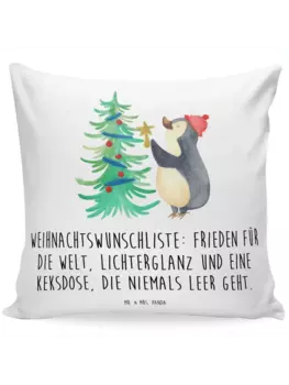Подушка Mr & Mrs Panda 40x40 Pinguin Weihnachtsbaum, белый