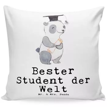 Подушка Mr. & Mrs. Panda 40x40 пингвин лучший студент в мире - белый - подарок, чехол на подушку, диванная подушка, выпускной, для колледжа, сувенир, подушка с мотивом, декоративная подушка