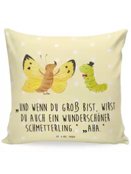 Подушка Mr & Mrs Panda 40x40 Raupe Schmetterling, пастельно-желтый