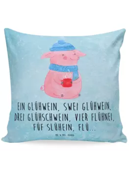 Подушка Mr & Mrs Panda 40x40 Schweinchen Glhwein, цвет eisblau