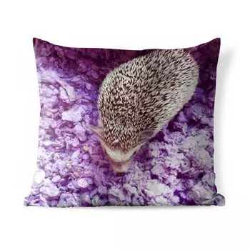 Подушка MuchoWow для улицы — Ежик на фиолетовом хлопке — 45x45 см — Устойчивость к атмосферным воздействиям — Подушка для отдыха — Чехлы для подушек — Декоративные чехлы для подушек — Декоративные чехлы для подушек, мультиколор
