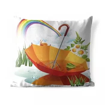 Подушка MuchoWow для улицы — Иллюстрация оранжевого зонтика под радугой — 50x50 см — Устойчивость к атмосферным воздействиям — Подушка для отдыха — Чехол на подушку — Хлопчатобумажная ткань — Декоративные наволочки, мультиколор