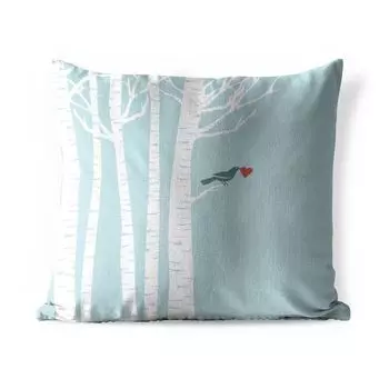 Подушка MuchoWow для улицы - Иллюстрация птицы с сердечком на березе - 60x60 см - Устойчивость к атмосферным воздействиям - Подушки для отдыха - Чехлы для подушек - Декоративные чехлы для подушек - Декоративные чехлы для подушек, мультиколор