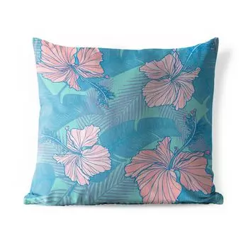 Подушка MuchoWow для улицы — Иллюстрация тропического цветочного узора — 50x50 см — Устойчивость к атмосферным воздействиям — Подушка для отдыха — Чехол на подушку — Хлопчатобумажная ткань — Декоративные наволочки, мультиколор