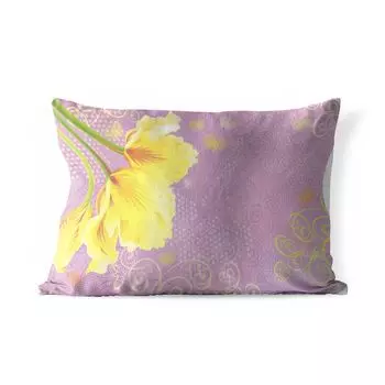 Подушка MuchoWow для улицы — Иллюстрация желтых тюльпанов на розовом фоне — 50x30 см — Устойчивость к атмосферным воздействиям — Подушка для отдыха — Чехол на подушку — Хлопчатобумажная ткань — Декоративные наволочки, мультиколор