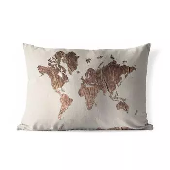 Подушка MuchoWow для улицы - Карта мира - Деревянная доска - Коричневый - 60x40 см - Устойчивость к атмосферным воздействиям - Подушка для отдыха - Чехлы для подушек - Декоративные чехлы для подушек - Декоративные чехлы для подушек, мультиколор