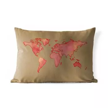 Подушка MuchoWow для улицы - Карта мира - Красный - Акварель - 60x40 см - Устойчивость к атмосферным воздействиям - Подушка для отдыха - Чехлы для подушек - Декоративные чехлы для подушек - Декоративные чехлы для подушек, мультиколор
