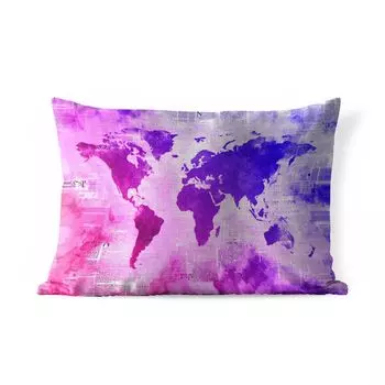 Подушка MuchoWow для улицы - Карта мира - Розовый - Синий - 60x40 см - Устойчивость к атмосферным воздействиям - Подушка для отдыха - Чехлы для подушек - Декоративные чехлы для подушек - Декоративные чехлы для подушек, мультиколор