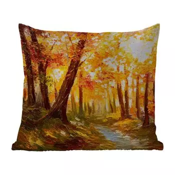 Подушка MuchoWow для улицы - картина - осень - лес - картина маслом - 50x50 см - защита от атмосферных воздействий - подушка для отдыха - чехол для подушки - хлопчатобумажная ткань - декоративные чехлы для подушек, мультиколор