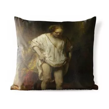 Подушка MuchoWow для улицы - Купающаяся женщина - Картина Рембрандта ван Рейна - 45x45 см - Устойчивость к атмосферным воздействиям - Подушка для отдыха - Чехлы для подушек - Декоративные чехлы для подушек - Декоративные чехлы для подушек, мульт...