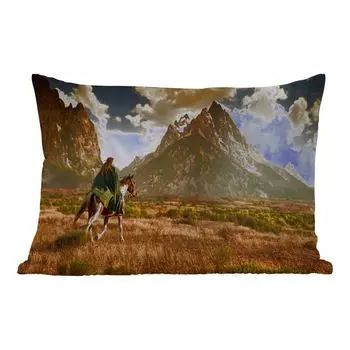 Подушка MuchoWow для улицы - Лошадь - Всадник - Натуральная - 60x40 см - Защита от атмосферных воздействий - Подушка для отдыха - Чехлы для подушек - Декоративные чехлы для подушек - Декоративные чехлы для подушек, мультиколор