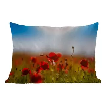 Подушка MuchoWow для улицы - Маки под ясным голубым небом. - 50x30 см - защита от атмосферных воздействий - подушка для отдыха - чехол на подушку - хлопчатобумажная ткань - декоративные чехлы на подушки, мультиколор