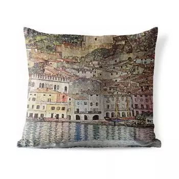 Подушка MuchoWow для улицы - Мальчезине на озере Гарда - Картина Густава Климта - 45x45 см - Устойчивость к атмосферным воздействиям - Подушка для отдыха - Чехлы для подушек - Декоративные чехлы для подушек - Декоративные чехлы для подушек, муль...