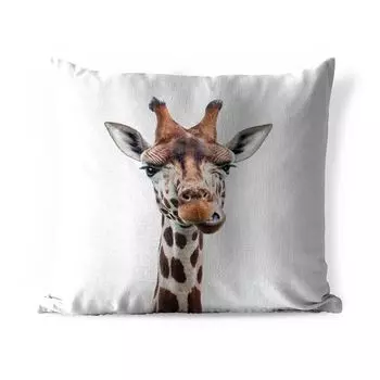 Подушка MuchoWow для улицы - Мальчики - Жираф - Животные - Голова - Портрет - Ребенок - Девочки - 50x50 см - Устойчивость к атмосферным воздействиям - Подушка для отдыха - Чехлы на подушки - Хлопчатобумажная ткань - Декоративные наволочки, мульт...