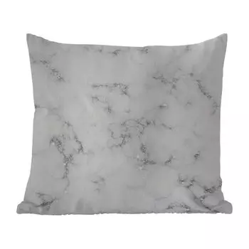 Подушка MuchoWow для улицы - Мрамор - Белый - Серебристый - Блеск - Под мрамор - Шикарный - 50x50 см - Устойчивость к атмосферным воздействиям - Подушка для отдыха - Чехол на подушку - Хлопчатобумажная ткань - Декоративные чехлы на подушки, муль...