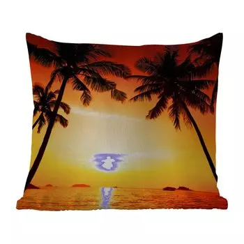 Подушка MuchoWow для улицы - Пальма - Закат - Пляж - Оранжевый - Тропический - 45x45 см - Устойчивость к атмосферным воздействиям - Подушка для отдыха - Чехлы для подушек - Декоративные чехлы для подушек - Декоративные чехлы для подушек, мультик...