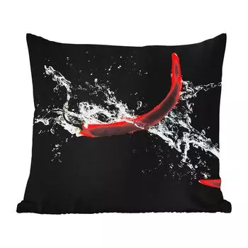 Подушка MuchoWow для улицы - Перец чили - Натюрморт - Вода - Черный - Красный - 60x60 см - Устойчивость к атмосферным воздействиям - Подушка для отдыха - Чехлы для подушек - Декоративные чехлы для подушек - Декоративные чехлы для подушек, мульти...