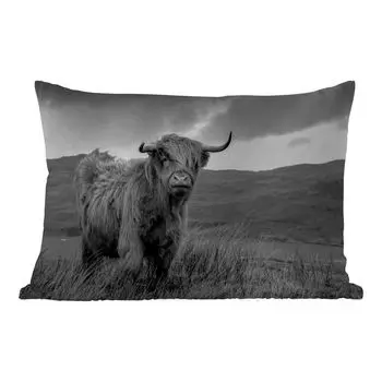 Подушка MuchoWow для улицы - Шотландский горец - Гора - Вода - Природа - Корова - 50x30 см - Устойчивость к атмосферным воздействиям - Подушка для отдыха - Чехол на подушку - Хлопчатобумажная ткань - Декоративные наволочки, мультиколор