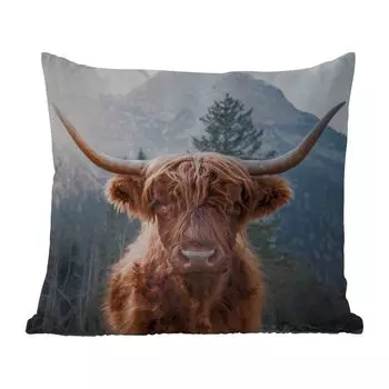 Подушка MuchoWow для улицы - Шотландский горец - Горы - Пейзаж - 45x45 см - Устойчивость к атмосферным воздействиям - Подушка для отдыха - Чехлы для подушек - Декоративные чехлы для подушек - Декоративные чехлы для подушек, мультиколор