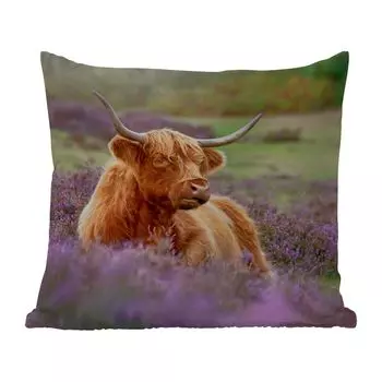 Подушка MuchoWow для улицы - Шотландский горец - Коричневый - Кусты - 60x60 см - Устойчивость к атмосферным воздействиям - Подушки для отдыха - Чехлы для подушек - Декоративные чехлы для подушек - Декоративные чехлы для подушек, мультиколор