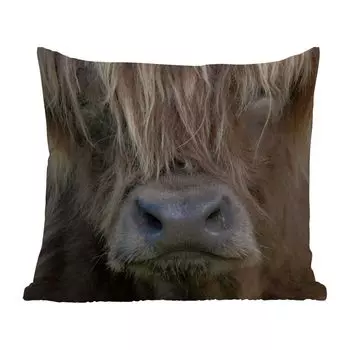 Подушка MuchoWow для улицы - Шотландский горец - Коричневый - Нос - 60x60 см - Устойчивость к атмосферным воздействиям - Подушка для отдыха - Чехлы для подушек - Декоративные чехлы для подушек - Декоративные чехлы для подушек, мультиколор