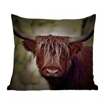 Подушка MuchoWow для улицы - Шотландский горец - Светлый - Портрет - Природа - 60x60 см - Устойчивость к атмосферным воздействиям - Подушка для отдыха - Чехлы для подушек - Декоративные чехлы для подушек - Декоративные чехлы для подушек, мультик...