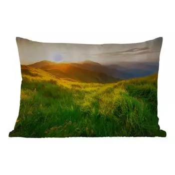 Подушка MuchoWow для улицы - трава - холмы - солнце - природа - пейзаж - 50x30 см - защита от атмосферных воздействий - подушка для отдыха - чехол для подушки - хлопчатобумажная ткань - декоративные чехлы для подушек, мультиколор