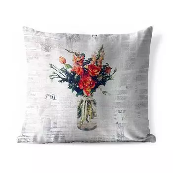 Подушка MuchoWow для улицы - ваза - цветы - газета - 50x50 см - устойчивая к атмосферным воздействиям - подушка для отдыха - чехол на подушку - хлопчатобумажная ткань - декоративные чехлы на подушки, мультиколор