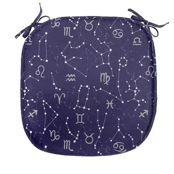 Подушка на обеденный стул ABAKUHAUS Astrology, зодиакальные созвездия, декоративная водонепроницаемая подушка с ремнями для кухонных сидений, 40 см x 40 см, серый индиго белый, синий